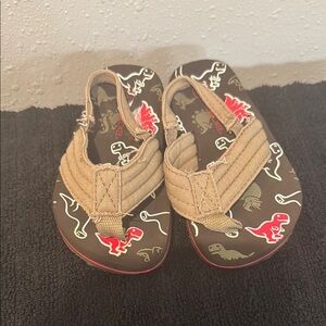 Cherokee Tan and Red Dinosaur Flip Flops